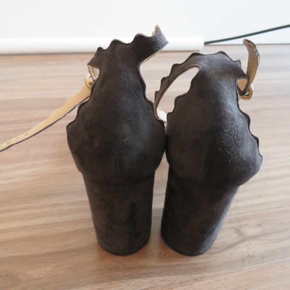 CHLOE Lauren Scalloped Ankle Strap Suede Block Heel Shoes Academia - Size US 7.5 - Picture 4 of 15